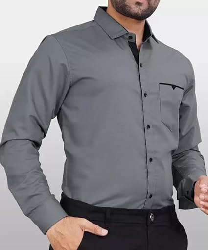 CB-COLEBROOK Men's Regular Fit Solid Soft Touch Cotton Casual Shirt with Pocket Design with Spread Collar & Full Sleeves (Available in Plus Size)
