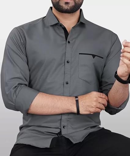 CB-COLEBROOK Men's Regular Fit Solid Soft Touch Cotton Casual Shirt with Pocket Design with Spread Collar & Full Sleeves (Available in Plus Size)