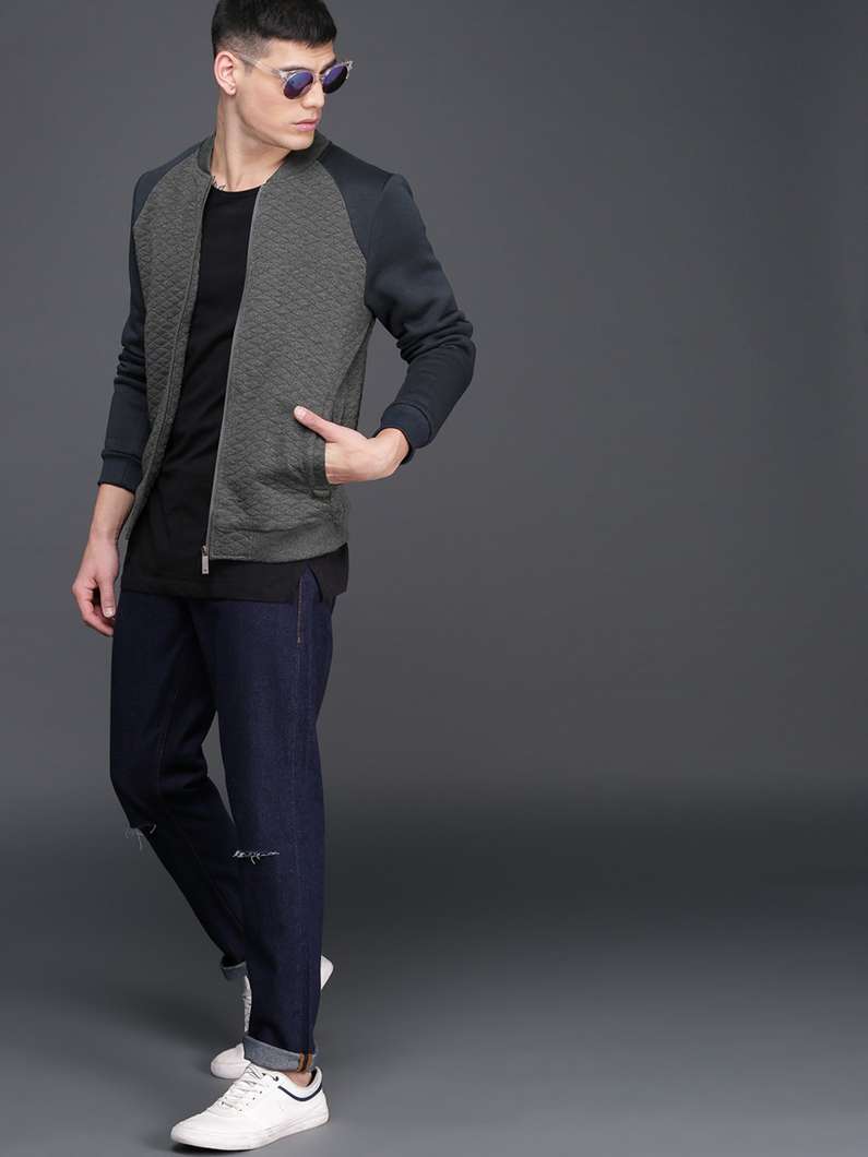 WROGN Men Full Sleeve Color Block Sweatshirt