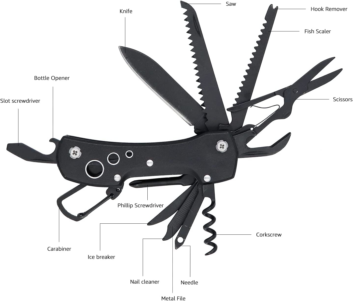 15-in-1 Multi-Tool Pocket Knife with Nylon Sheath