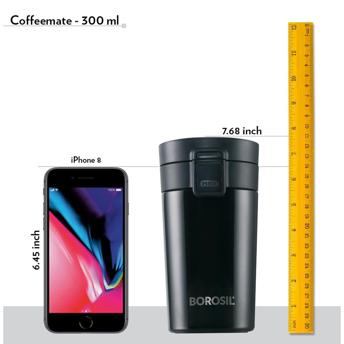 Borosil - vacuum insulated Hydra Coffeemate stainless Steel travel mug - spill proof - hot and cold_BT300BLK110_300ml