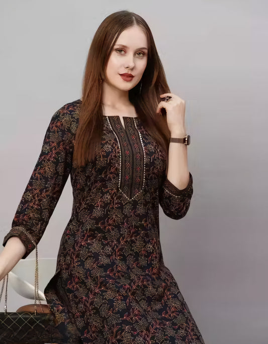Cotton Kurtis Women's Blue Printed Cotton Kurti Set kurta set (kurta set under 400)