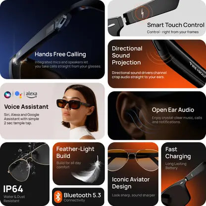 Fire-Boltt Fire-Lens Dune Smart Glasses | Bluetooth Audio | Hands-Free Calls | Voice Assistant  (Smart Glasses, Jet Black)