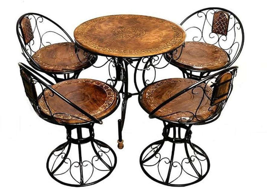 Wrought Iron Decorative Mooda Chairs with Foldable Round Table