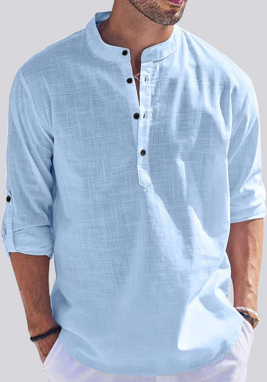 Men Solid Cotton Blend Straight Kurta (Blue)