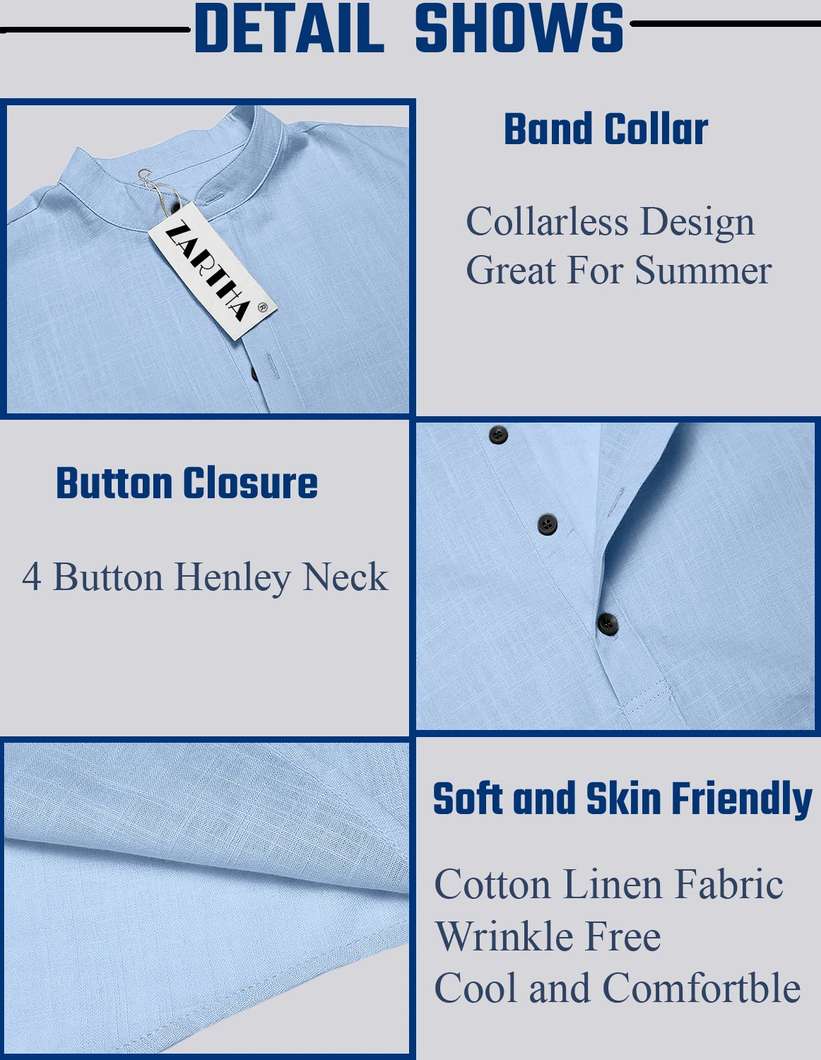 Men Solid Cotton Blend Straight Kurta (Blue)