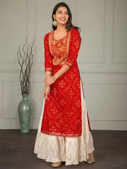 Women Viscose Rayon Kurta Sharara Set